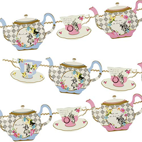 Alice in Wonderland Teapot Bunting Garland 13ft - Themed Decoration For Mad Hatter Tea Party, Birthday, Afternoon Tea, Baby Shower, Mother's Day, Garden
