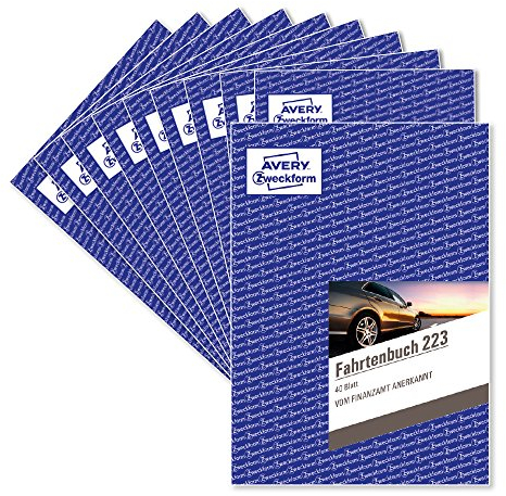 AVERY Zweckform 223-10 Softcover Fahrtenbuch PKW (Finanzamt anerkannt, DIN A5 210x148mm, 80 Seiten|858 Fahrten, Deutschland & Österreich, Abgrenzung privater/geschäftlicher Fahrten) 10er-Pack