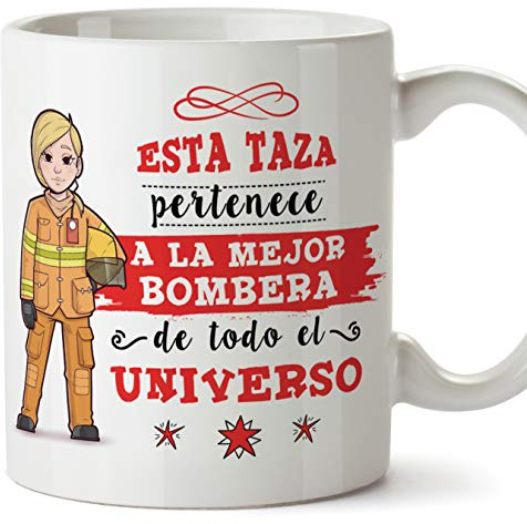 MUGFFINS Bombera Tazas Originales de café y Desayuno para Regalar a Trabajadores Profesionales - Esta Taza Pertenece a la Mejor Bombera del Universo - Cerámica 350 ml