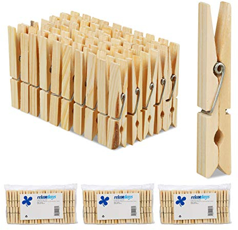 400 x Wäscheklammern Holz, große Holzwäscheklammern, Basteln, Klammern zum Trocknen, Metallfeder, Holzklammern, Natur