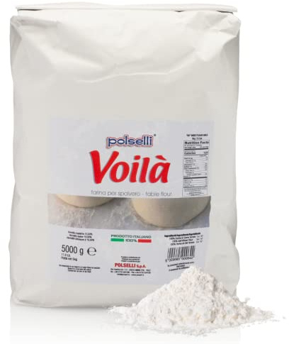 Voila, Table and Dusting Flour, Soft Wheat, Pizza, Baking, Pasta, Italy, Spolvero, All Natural, Non GMO, Not Bleached(5 kg) 11 lbs Polselli