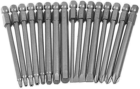 Mesee - Juego de 16 puntas de destornillador magnético de 10 cm de largo, vástago hexagonal de 14 pulgadas 4 en 1 puntas de destornillador múltiples - Torx de seguridad, Allen de cabeza