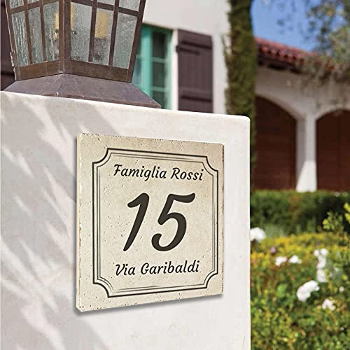 Numero Civico Personalizzato su Mattonella Botticino Chiara o scura, Misura: 15x15cm