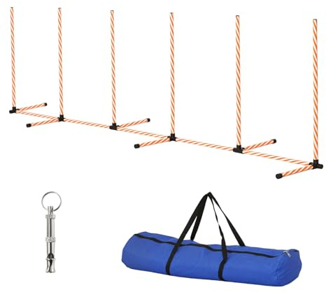 PawHut Equipo de entrenamiento de agilidad para perros, obstáculo para correr con postes de tejido, silbato, bolsa de transporte, juegos al aire libre, ejercicio