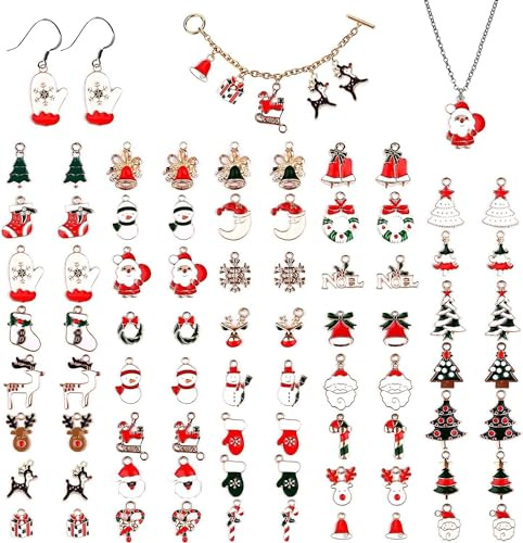 Kalolary 84 Stücke Weihnachten Emaille Charme Anhänger Gemischte Stile Überzogene zum Armband Halskette Ohrring Charms Schmuck Handwerk Bilden Schmuck Basteln Herstellung Schneeflocke Baum Zubehör Set