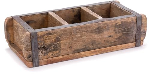 DESIGN DELIGHTS Holz ZIEGELFORM Brick | Massivholz, 35/25 cm | Vintage Holzkiste, Ziegelsteinform, Holzziegel, Aufbewahrungskiste, Ordnungskiste, Holz Kasten | Anzahl: 3-Fächer