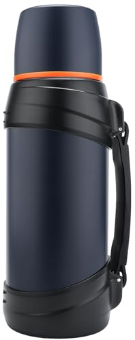 Olerd Thermosflasche Thermoskanne 2.0L, Isolierkanne Edelstahl Trinkflasche, Isolierflasche mit 2 Trinkbecher, Doppelwandisolierung Camping Wasserflasche, 24h Heiß & Kalt (Dunkelblau)