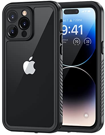 Lanhiem für iPhone 14 Pro Hülle IP68 Wasserdicht Stoßfest, Schwarz | Handyhülle 360 Grad Ganzkörper, Staubdicht Schneefest Outdoor Panzerhülle, mit Eingebautem Displayschutz