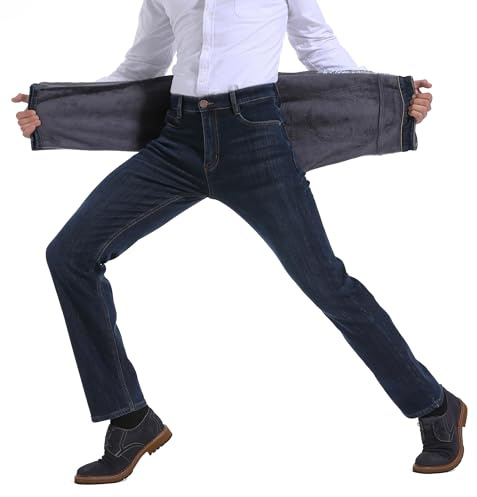 ziilay Thermojeans Herren Thermohose Schneehose gefütterte Winterhose Winterjeans mit Fleece gefüttert Hosen 6557hBL 34W34L