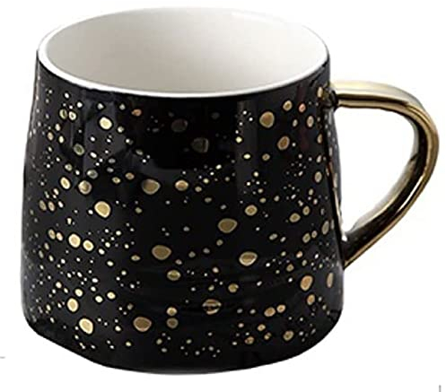 FülleMore Keramik Kaffeebecher mit Henkel glänzende Pailletten Kakaobecher 320ml Teetasse Kaffeetasse Geschenk Keramikbecher Bürotasse (Schwarz)