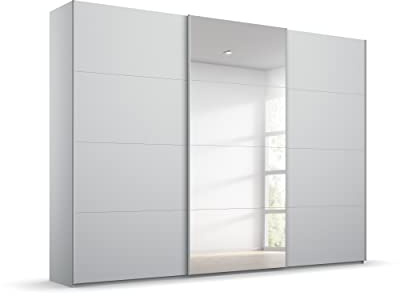 Rauch Möbel Beluga-EXTRA, Schwebetürenschrank, Seidengrau, Breite 270 cm | Kleiderschrank mit Schwebetüren, Schiebetüren, 3-türig, mit Spiegel, für Schlafzimmer, Kinderzimmer, Wohnzimmer, Garderobe