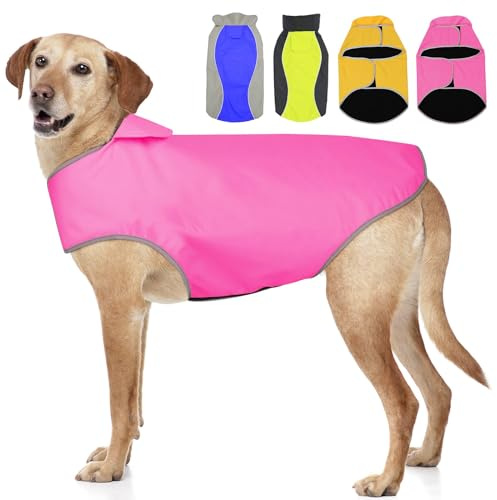 Hunde-Regenmantel, leicht, verstellbare Hundeweste, reflektierende Haustierjacke, warmes Hundetuch für große Hunde, Rosa, Größe S