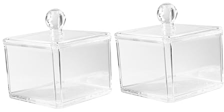 Scatola Da 2 Pezzi Bottiglie Da Farmacia in Acrilico Vasetto Di Cotton Fioc Tamponi Di Cotone Contenitore Per Cotton Fioc Vanità Controsoffitto Scatola Quadrata Conservazione