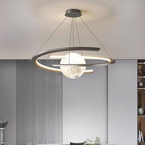 Kronleuchter Kinderzimmer Modern Space Star Hängelampe LED Dimmbar Pendelleuchte Acryl Planet Erde Ball Kunst Home Decor Fantasy Interior Kinderbeleuchtung Cartoon Deckenleuchte(Color:Schwarz,Größe:60