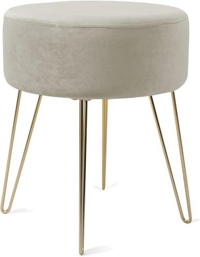 Madera Nieve Taburete Redondo para tocador, Taburete otomano, Taburete Acolchado y Soporte de Metal. (Beige)