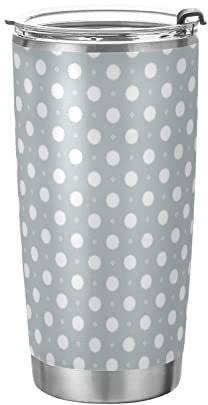 Anticsao Polka Dot Grey Tumbler with Lid and Straw, Insulated Stainless Steel Tumbler Cup, Double Walled Travel Coffee Mug Thermal Vacuum Cups for Hot & Cold Drinks 20oz