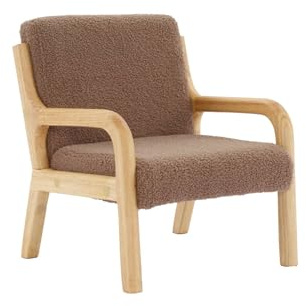Skandinavischer Kindersessel mit Holzgestell und Bouclé-Bezug in braun