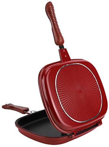 Pyhodi Double Sided Pan, 28cm Red Square Pancake Maker Nonstick Copper Easy to Flip Pan Frying Pan for Fluffy Pancakes Omelets Frittatas, Pancake Pan for Barbecue Grill Kitchen Supplies