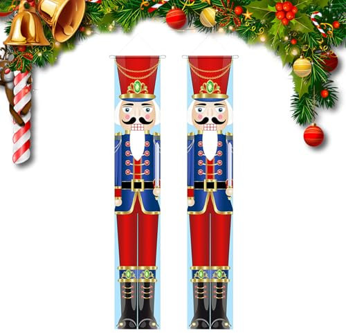 Nutcracker Christmas Door Decorations,Merry Christmas Utcracker Door Banner,Christmas Porch Sign Decoration,Xmas Holiday Soldier Nutcracker Door Decorations for Holiday Party Front Door Porch (RED A)