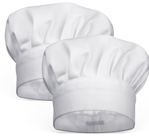 Abeillo 2 Pièce Toque de Cuisinier BlancToque de Chef Unisexe, Chapeau de Chef Élastique, Ajustable Élastique Toque de Chef, Toque de Chef Cuisinier Réglable pour Cuisine Salle à Manger Barre Café