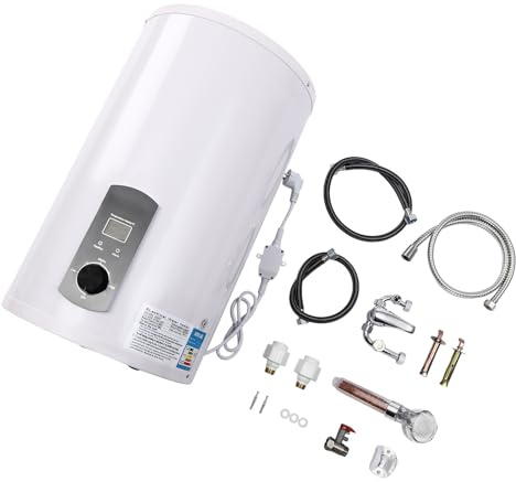 Réservoir d'eau chaude 2000 W, 50 l, chauffe-eau électrique, écran LED horizontal, chauffe-eau vertical, avec pommeau de douche, pour cuisine, douche et salle de bain