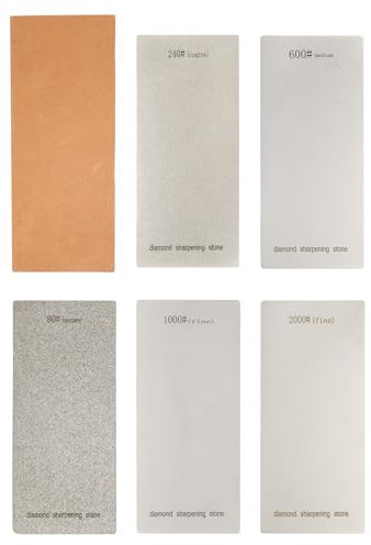 sourcing map 6pcs Diamond Sharpening Stone Set 80/240/600/1000/2000 Grit Double-Sided Knife Sharpening Stone with Leather Strop Surface Plate for Knives Scissors Kitchen Tools, Silver Tone