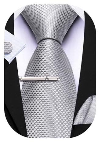 Barry.Wang Mens Ties Set Solid Color Silk 3.3 Tie Pocket Square Cufflinks Clip Set Business Wedding Party Necktie for Men