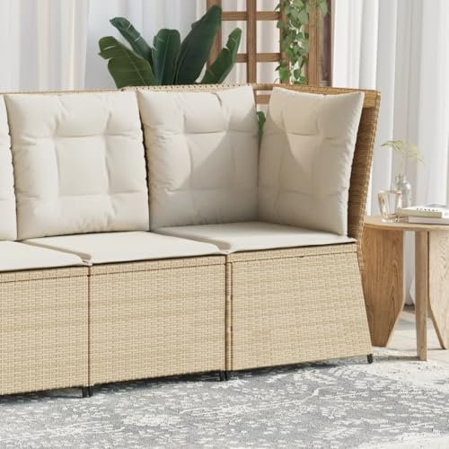 Somanki Garten-Ecksofa mit Kissen Beige Poly Rattan, Balkonmöbel, Gartenlounge, Gartenmöbel, Balkon Sofa, Terrassen Sofa, Terrassenmöbel - 368986