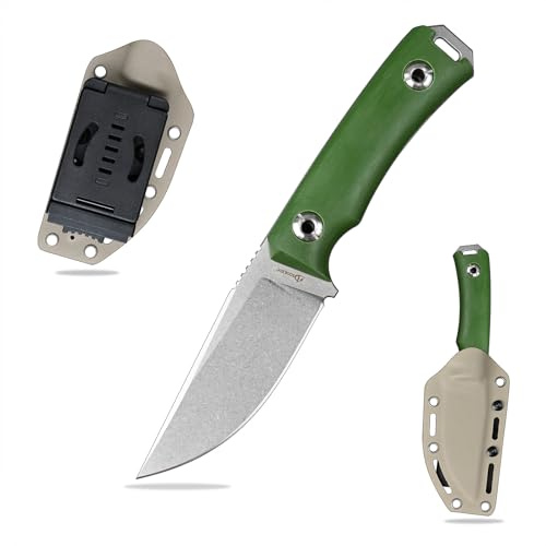 SDOKEDC DC53 Stahl Feststehendes Outdoor Messer mit G10 Griff & Kydex Scheide, Jagdmesser & Outdoor Werkzeug für Männer, EDC Camping Survival(Weiß+Grün)