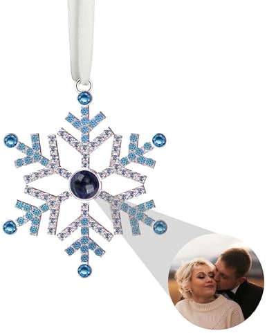 Benutzerdefinierter Fotoschmuck für den Weihnachtsbaum, Personalisierter Schneeflocken-Weihnachtsschmuck, Hängende Schneeflocken-Projektionsanhänger-Ornamente mit Bildern im Inneren