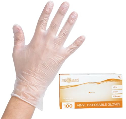Tezraftaar® 100 x Vinyl Disposable Gloves Clear Powder Free Medium Hand Glove for Medical Laboratory Food Handling Barber Shop Cooking Cleaning First Aid