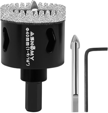 Sierra perforadora de diamante de 1-9/16 pulgadas con broca piloto, sierra perforadora dentada de 1-9/16 pulgadas, brocas de núcleo de diamante con broca guía para cerámica, porcelana, vidrio, piedra