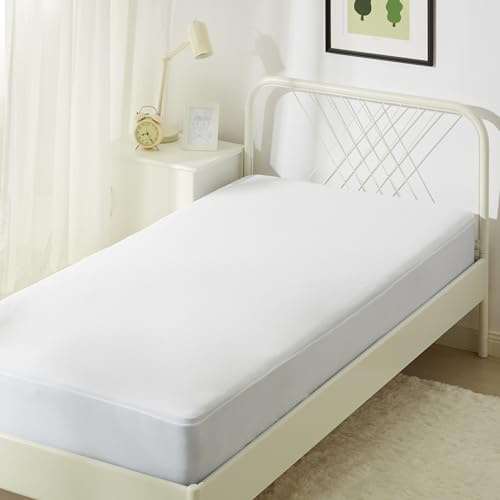 Amazon Basics Waterproof Mattress Protector, 45 cm Extra Deep Stretch Skirt, Washable Single Bed Fitted Mattress Cover, 90 x 190 x 45 cm, White