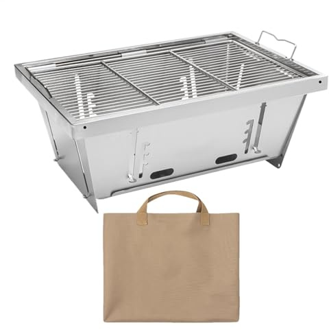 Barbecue portatile da campeggio, barbecue portatile a carbonella | griglia in acciaio regolabile in altezza, griglia pieghevole, set di attrezzi compatti per barbecue da esterni, pieghevole per