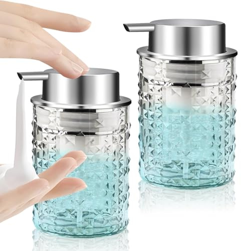 RETON 2 Pcs Foaming Soap Dispenser, 10 Oz/300ml Clear Hand Soap Dispensers with Pump, Refillable Foam Lotion Dispenser, Plastic Dish Soap Container for Bathroom Kitchen Countertop (2 Clear)