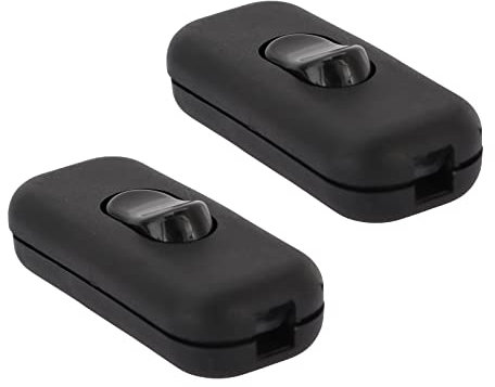 Paquete de 2 Negros Interruptores Torpedo 6A 250V, Interruptor Basculante, Interruptor Bipolar, Lámpara en Línea Interruptors en línea de 2 o 3 líneas, para Lámparas de Escritorio, Lámpara de Noche