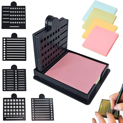 2025 New Sticky Note Stencil, Sticky Note Holder with Five Templates, Suitable for 3x3 Inch Sticky Notes, Perfect for to-Do Lists, Home, Office, Reusable Sticky Notes Dispenser (Black 5 Templates)