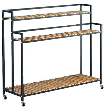Potting Benches Tables Garden Potting Table Ironwork Plant Shelf for Multiple Plants 3 Tier Tall Plant Stand with Movable Wheels Metal Frame for Patio Balcony (80cm)