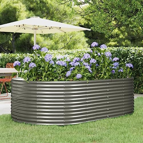 AJJHUUKI Prato & Giardino-Giardinaggio Vasi & Fioriere-Giardino Aiuola Sopraelevata Giardino Grigio 212x140x68 cm Acciaio verniciato a polvere