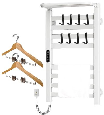 Asciugamano asciugamano asciugamio a parete più calda per bagno, porta asciugamano a portata di asciugamano riscaldata elettrica spazzolato, porta asciugamani riscaldanti con timer e controllo della