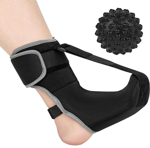 CUVZORA Attelle de Nuit pour Fasciite Plantaire, avec Balle de Massage, Orthèse Réglable pour Épine Calcanéenne & Bandage de Pied, pour Soulager la Douleur et Améliorer la Circulation (Noir, Taille M)