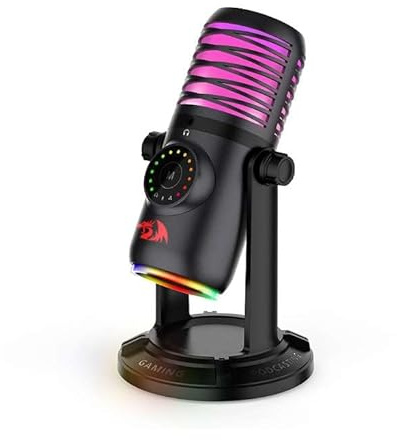 Redragon Stellaris GM306 - Micrófono de condensador RGB negro USB tipo C para juegos de triple diafragma