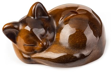 Tiger's Eye Crystal Sleeping Cat Figurine, Carved Healing Crystal Gemstone Stone Black Cat Ornament, Witchy Gifts for Women and Cat Lover, Home Office Desk Decor Cute Lucky Cats