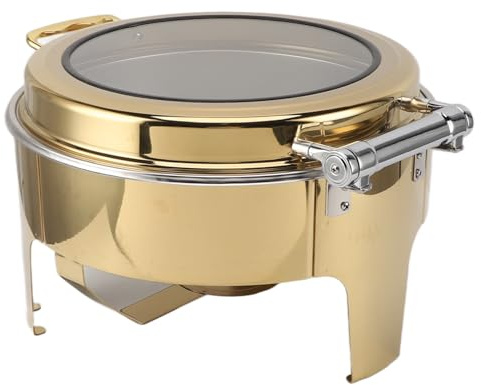 Irfora 6L Stainless Steel Buffet Chafing Dish, Mirror Polished, Lightweight and Portable for Hotel, Restaurant, Buffet, Banquet, with Hydraulic Damping (2 Compartment Pan)