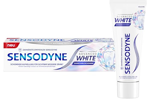 Sensodyne Advanced White Zahnpasta, 75 ml, sanftes Whitening | Die Zahncreme bietet eine schonende Aufhellung für sichtbar weißere Zähne* und effektiver Schutz vor Schmerzempfindlichkeit