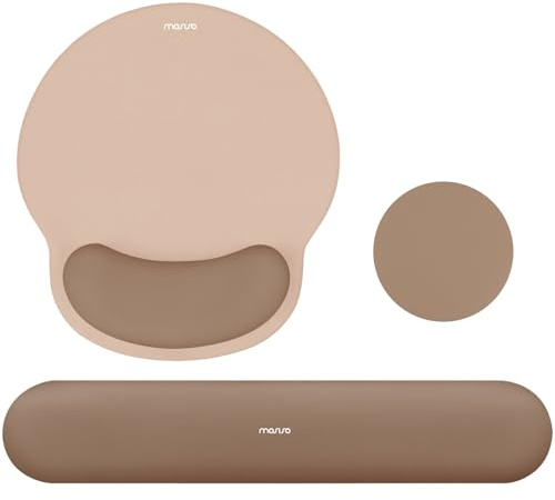 MOSISO Repose-Poignet Souris & Clavier, Courbe Circulaire Érgonomique Base Antidérapante Soulagement Douleur, Tissu Doux & Mousse à Mémoire Surélevée pour Bureau/Maison Facile à Taper,Moka