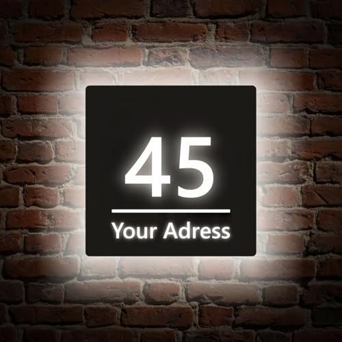 Letrero De Número De Casa Iluminado Moderno, Letrero De Puerta Con Luz LED, Placa De Dirección Acrílica Personalizada, Regalo De Inauguración De La Casa(Cool-white,25x25cm)