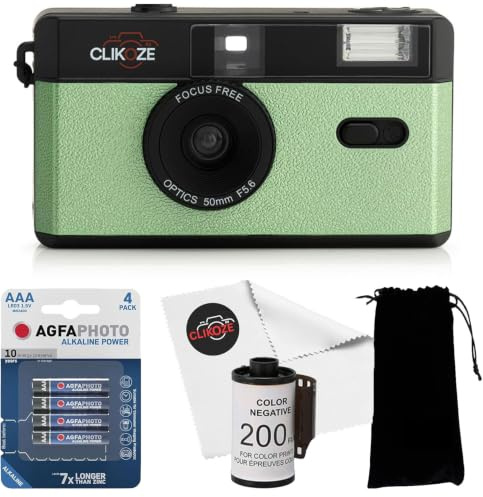 Starter Bundle 35 mm Half Frame Film Camera Starter con 36 Exp Film, Custodia per il trasporto, 4 batterie AAA e panno per lenti, colore: Verde salvia