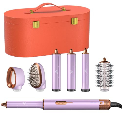 Cwexi Air Styler 7 in 1, Asciugacapelli Ionico, 2 Dimensioni Arricciacapelli Automatico, Spazzola Rotante Per Capelli e Lisciante, 1700W, 114.000 Giri/min, Custodia in Pelle, Set Regalo Viaggio