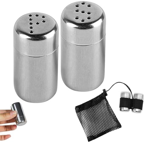 ZenithQuest 2 Pack Stainless Steel Camping Salt and Pepper Shakers Set, Mini Leakproof Spice Seasoning Pots with Clear Lid, Lightweight Travel Condiment Set for Kitchen, BBQ, Hiking & Outdoors